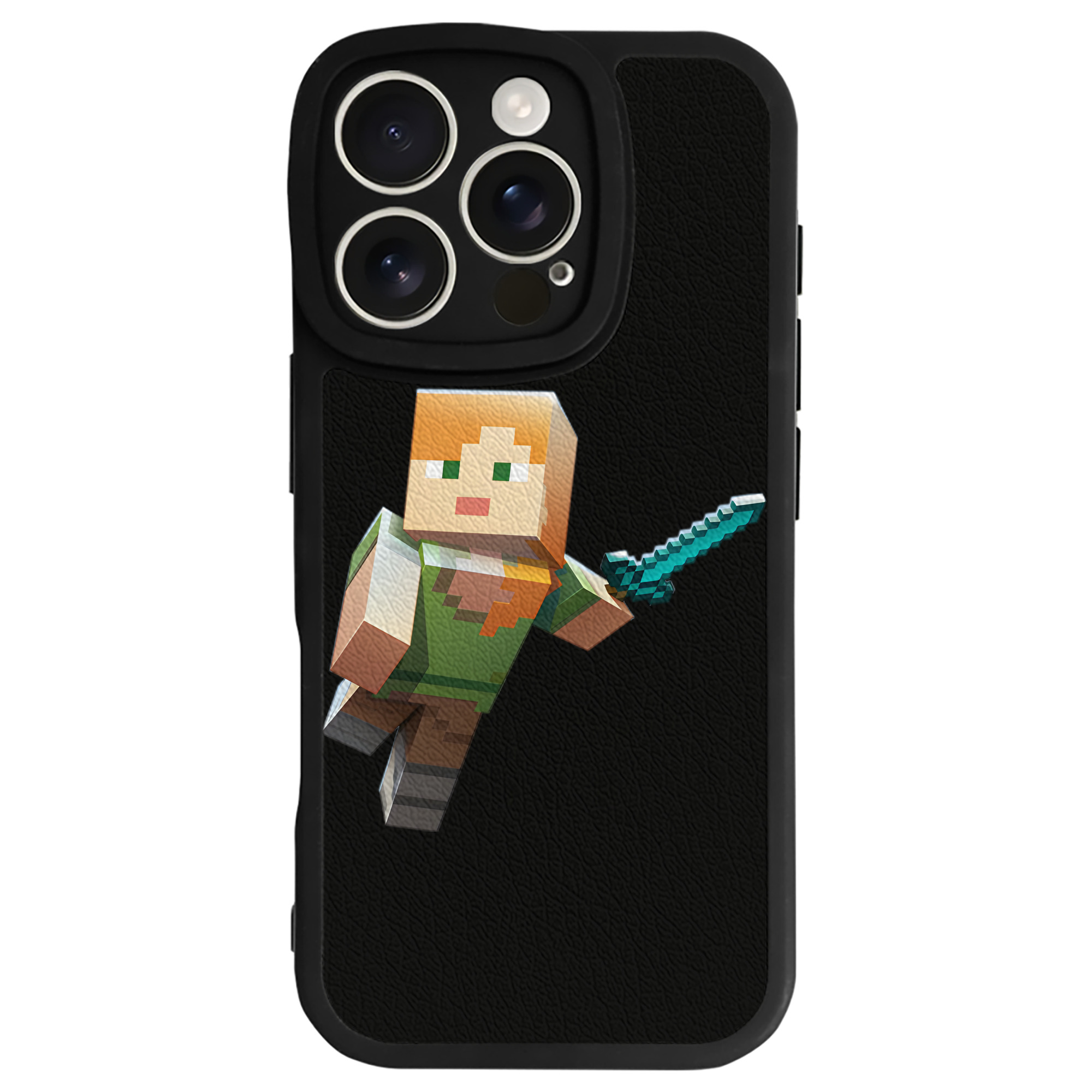 （画像用） マインクラフト ブロックの世界 Minecraft MC Block world 【iPhone 16シリーズ対応】シリコンスマホケース（レザー調） 材質：シリコン